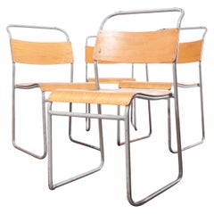 1950s Remploy Tubular Metal Stacking Dining Chairs, Set Of Four Grey Frame