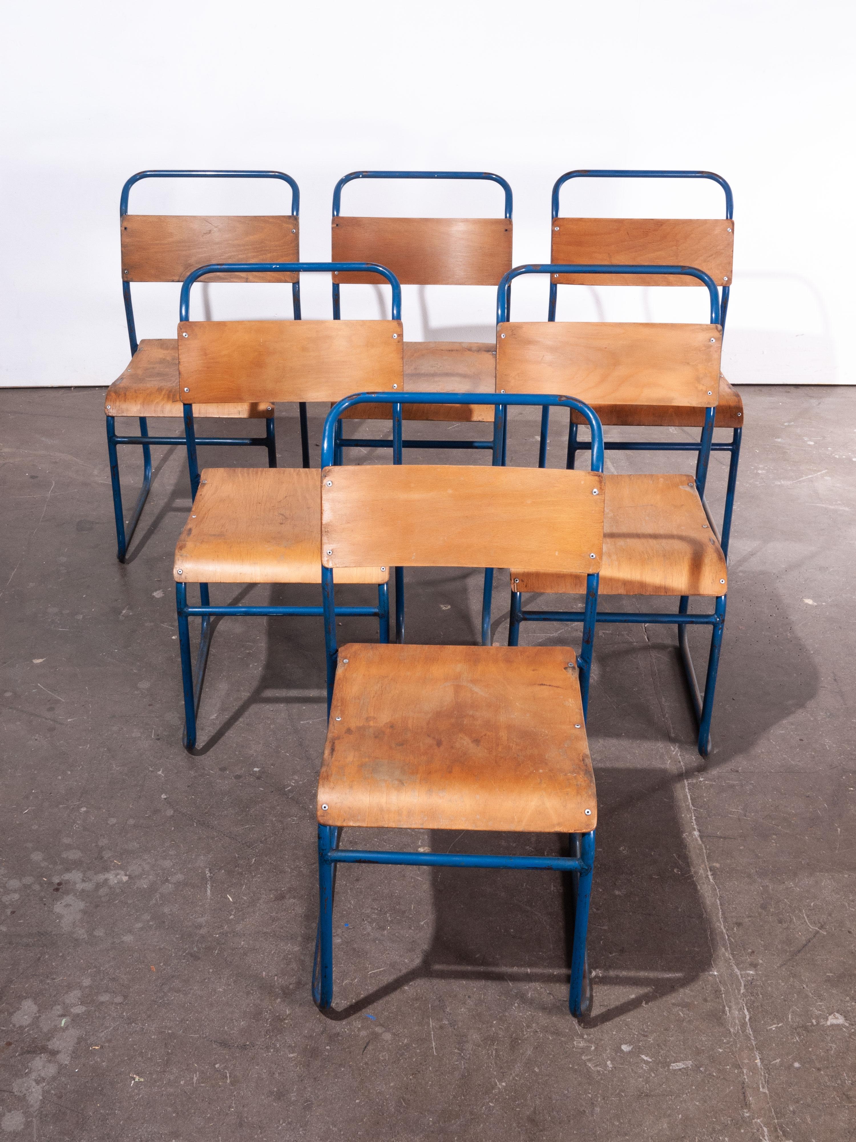 1950s Remploy tubular metal stacking dining chairs – set of six. Remploy was established in 1944 by the Disabled Persons (Employment) Act, the aim of which was to provide employment for people injured during the war and coal miners with health