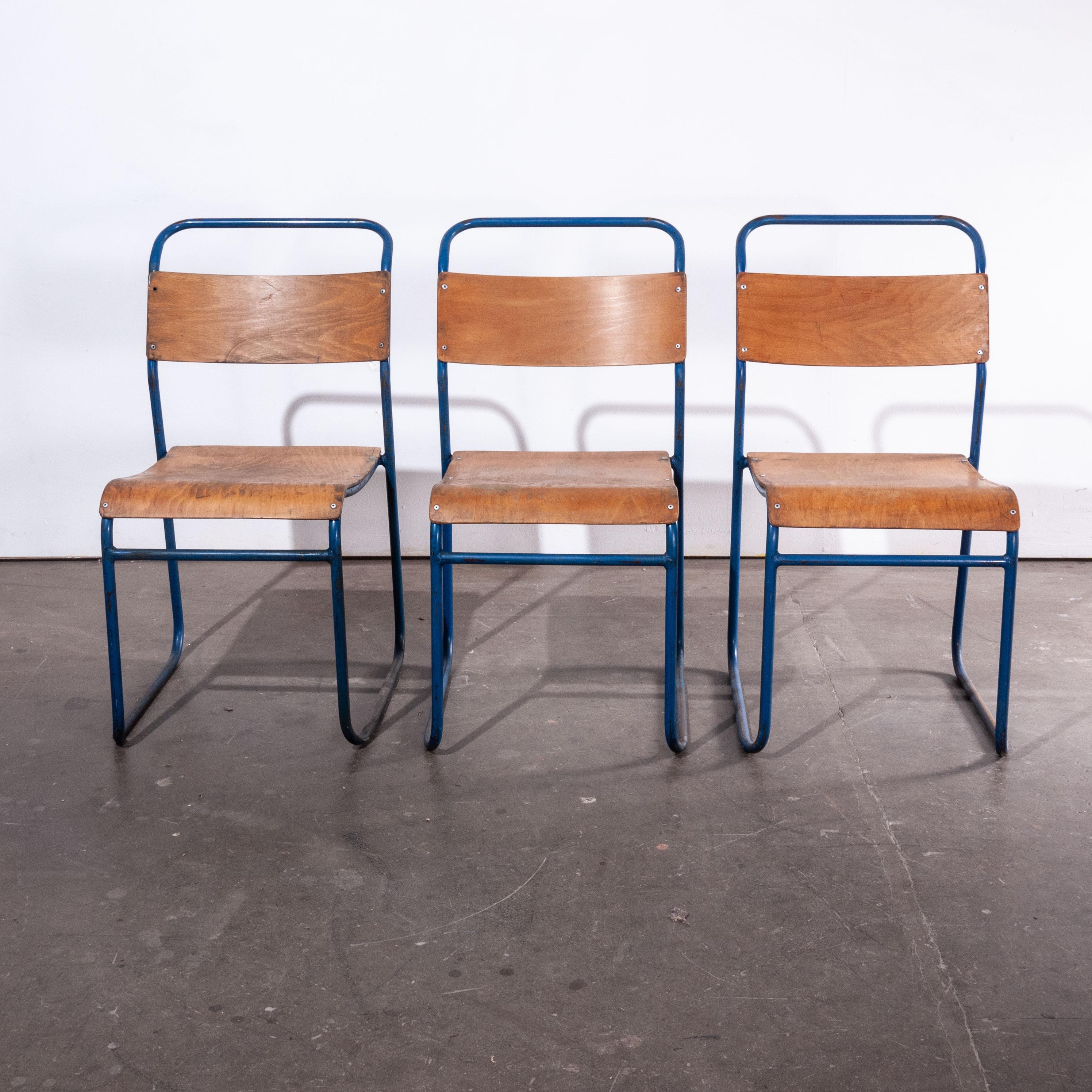 Mid-20th Century 1950s Remploy Tubular Metal Stacking Dining Chairs, Set of Six Blue Frame
