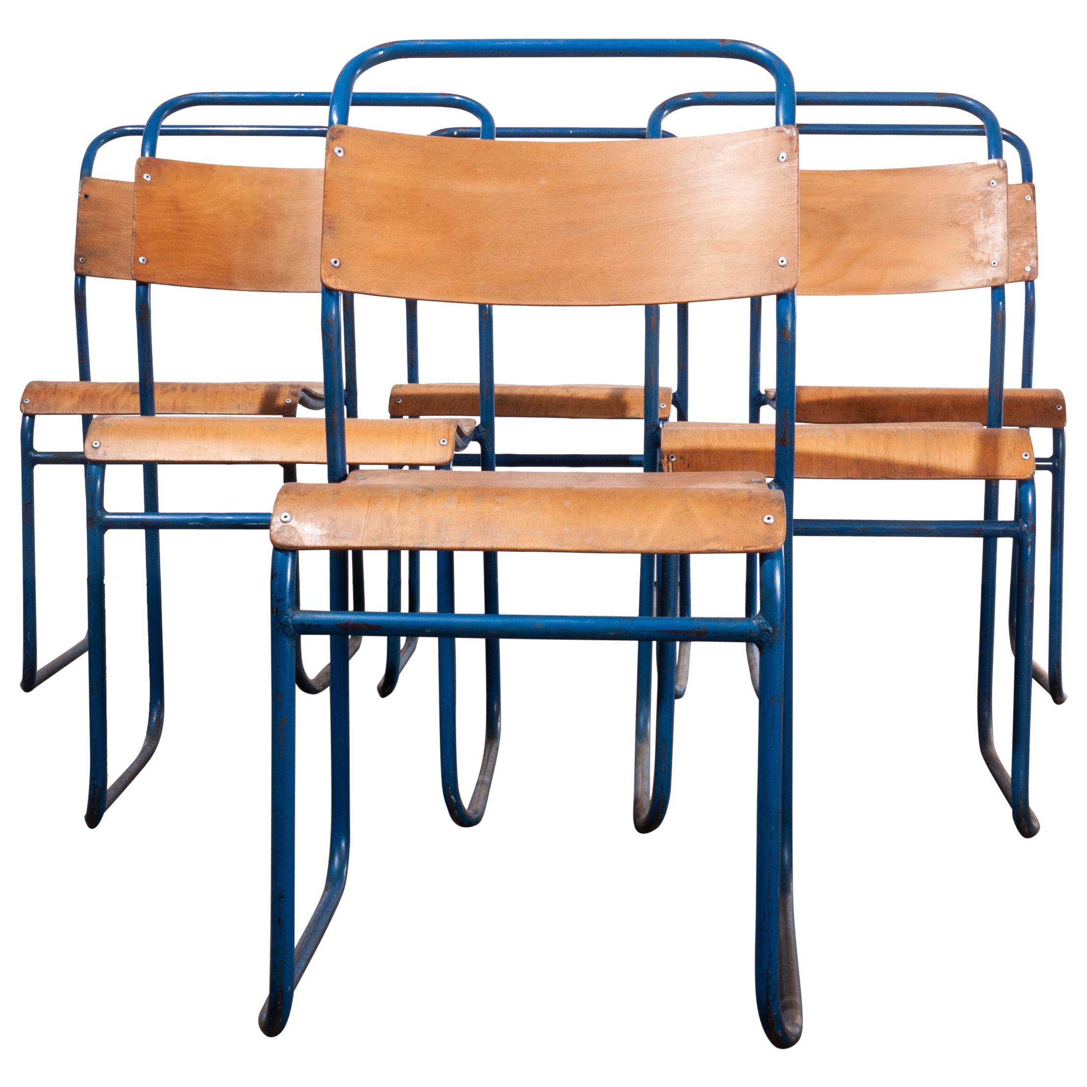 1950s Remploy Tubular Metal Stacking Dining Chairs, Set of Six Blue Frame