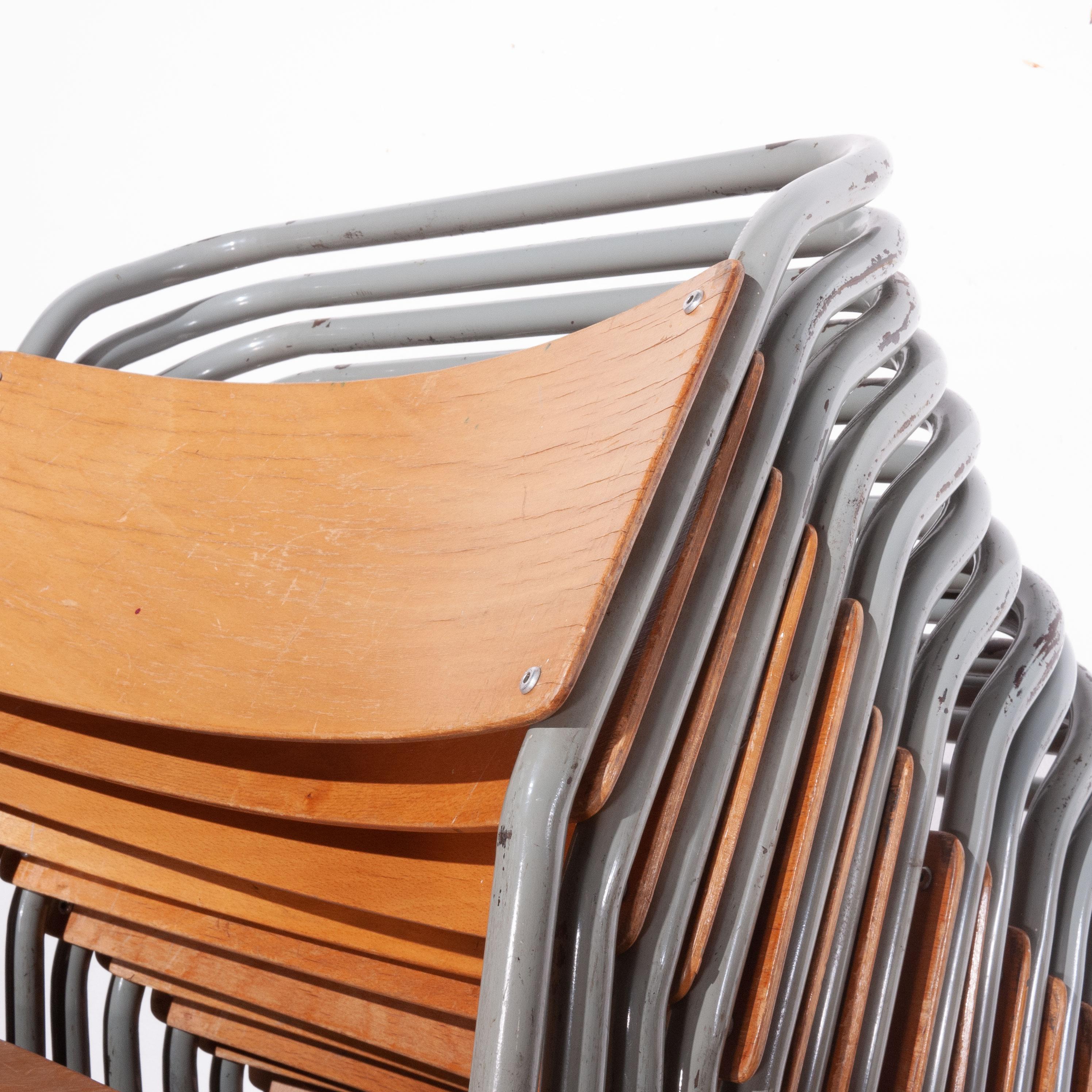 British 1950s Remploy Tubular Metal Stacking Dining Chairs, Set of Twenty Four
