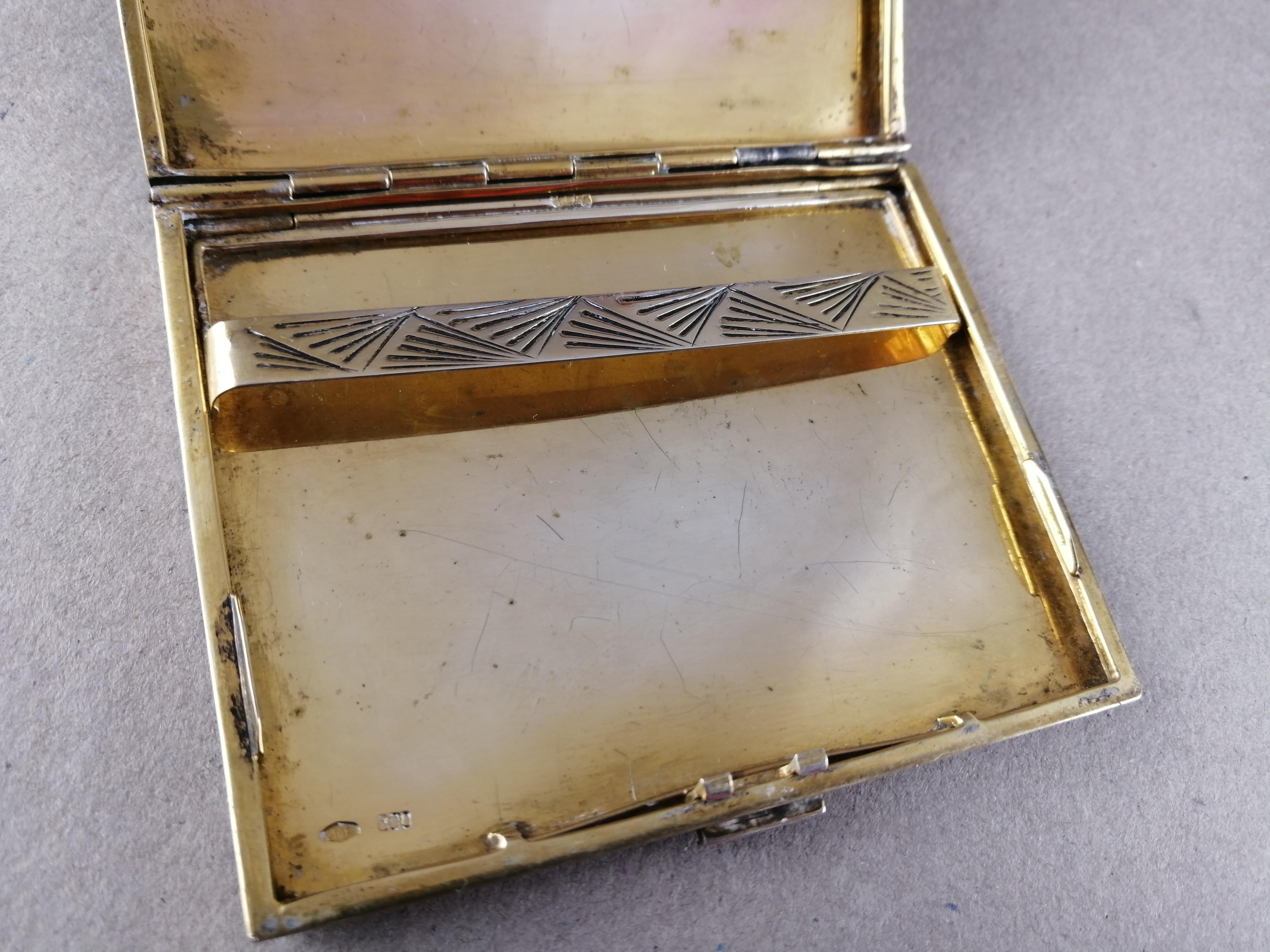 Caja de puros de plata esmaltada Renzo Cassetti .800 de los años 50 Silver