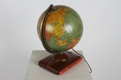 1950s Replogle Mid-Century Modern Illuminated 10" Glass Globe with Atlas