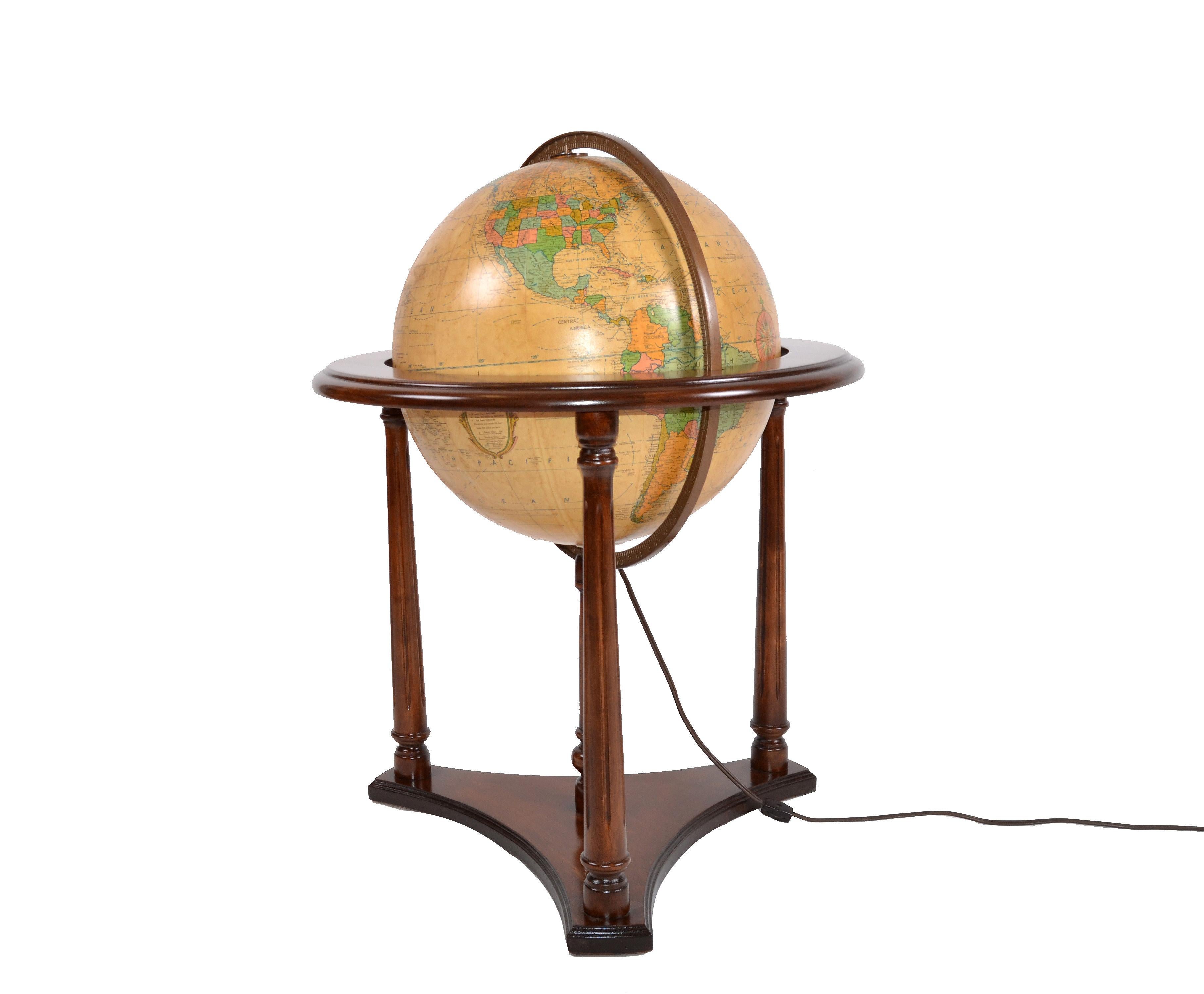 1950s Replogle Mid-Century Modern Illuminated Glass Globe on Walnut Stand 4