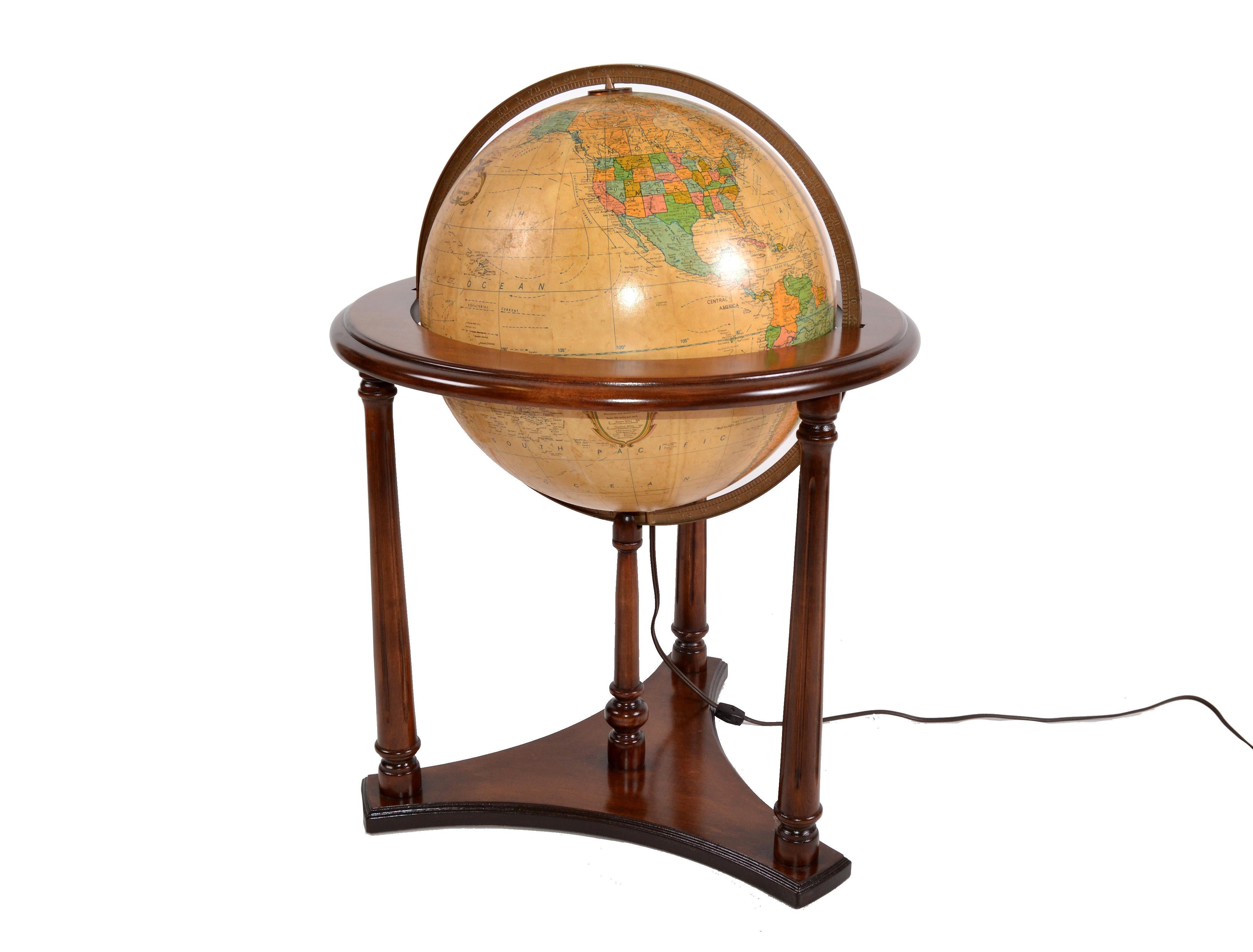 1950s Replogle Mid-Century Modern Illuminated Glass Globe on Walnut Stand 5