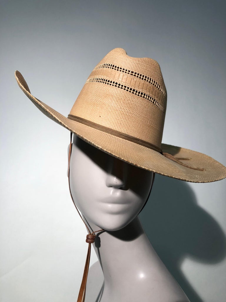 1950s Resistol Woven Straw Cowboy Western Hat W/ Leather Chin Strap at 1stDibs straw cowboy