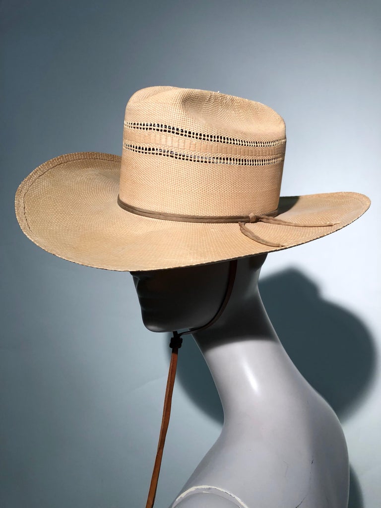 1950s Resistol Woven Straw Cowboy Western Hat W/ Leather Chin Strap at