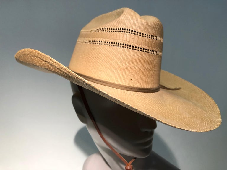 1950s Resistol Woven Straw Cowboy Western Hat W/ Leather Chin Strap at