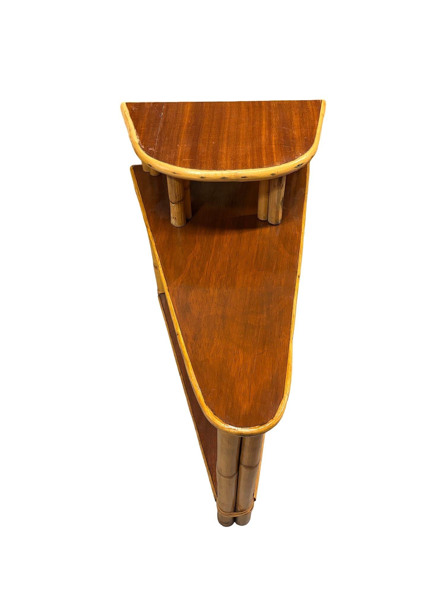 Mid-Century Modern 1950s Restored 3-Tier Wedge Side Table with Mahogany Tops For Sale