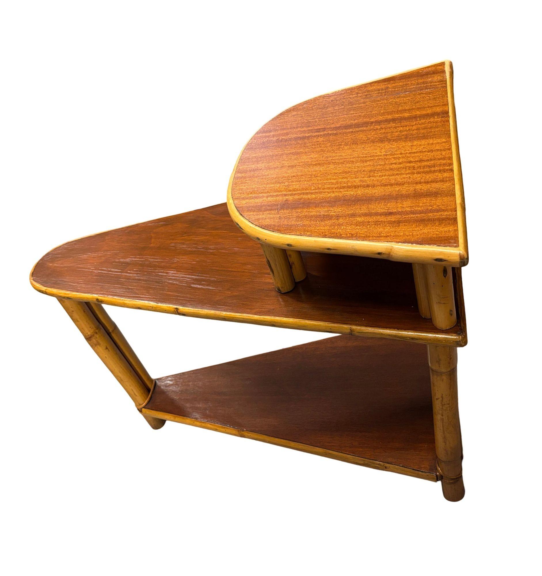 Mid-20th Century 1950s Restored 3-Tier Wedge Side Table with Mahogany Tops For Sale
