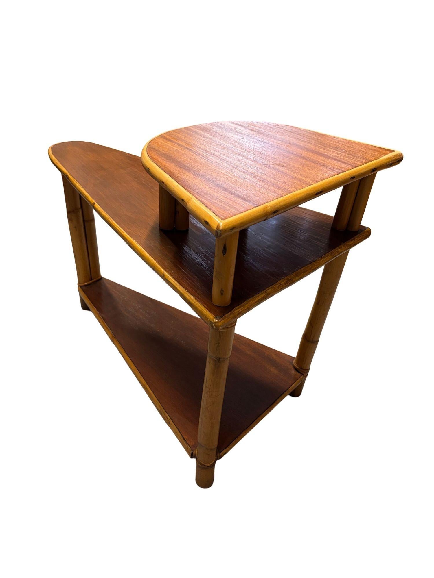 1950s Restored 3-Tier Wedge Side Table with Mahogany Tops For Sale 2