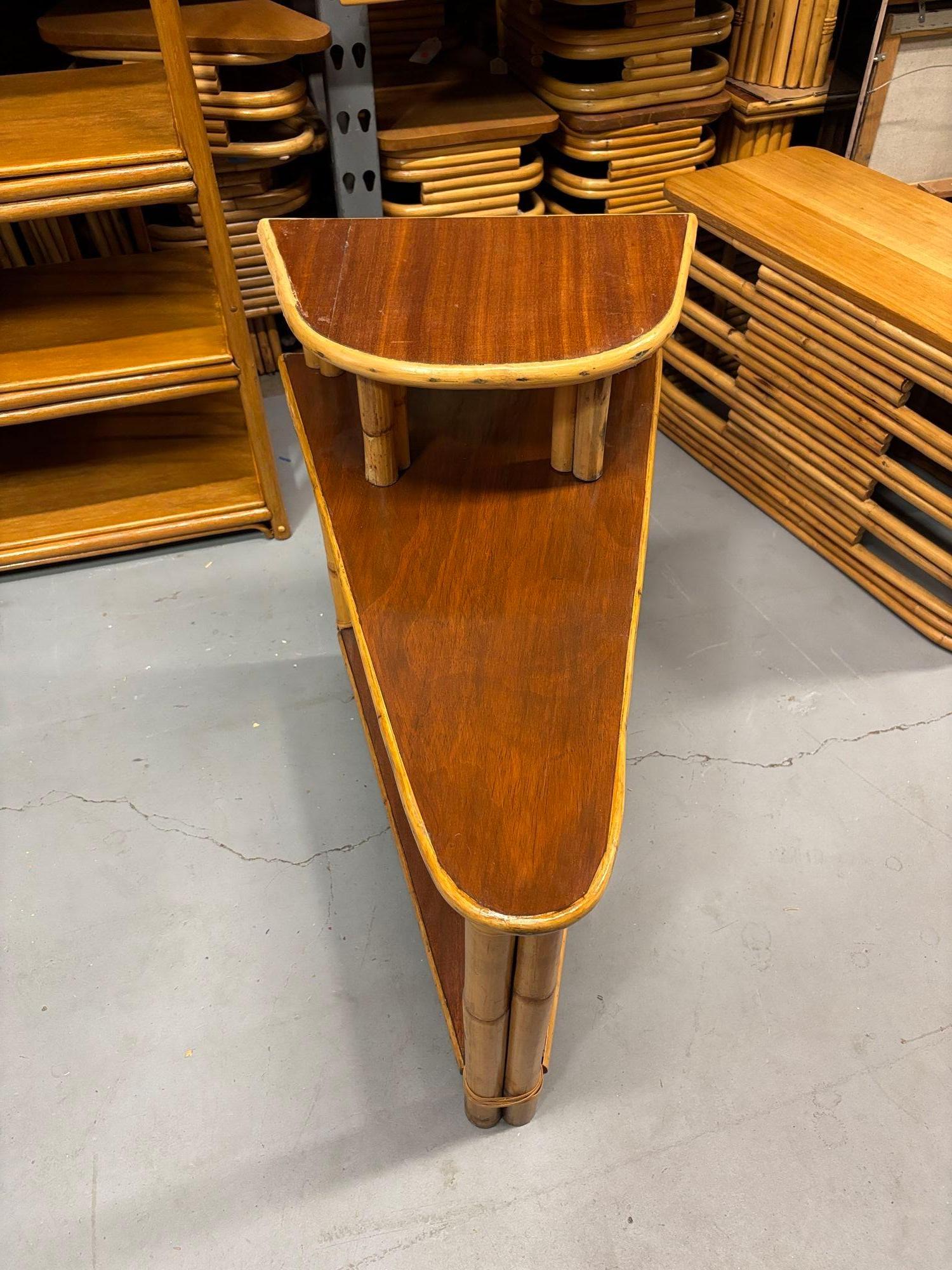 1950s Restored 3-Tier Wedge Side Table with Mahogany Tops For Sale 3