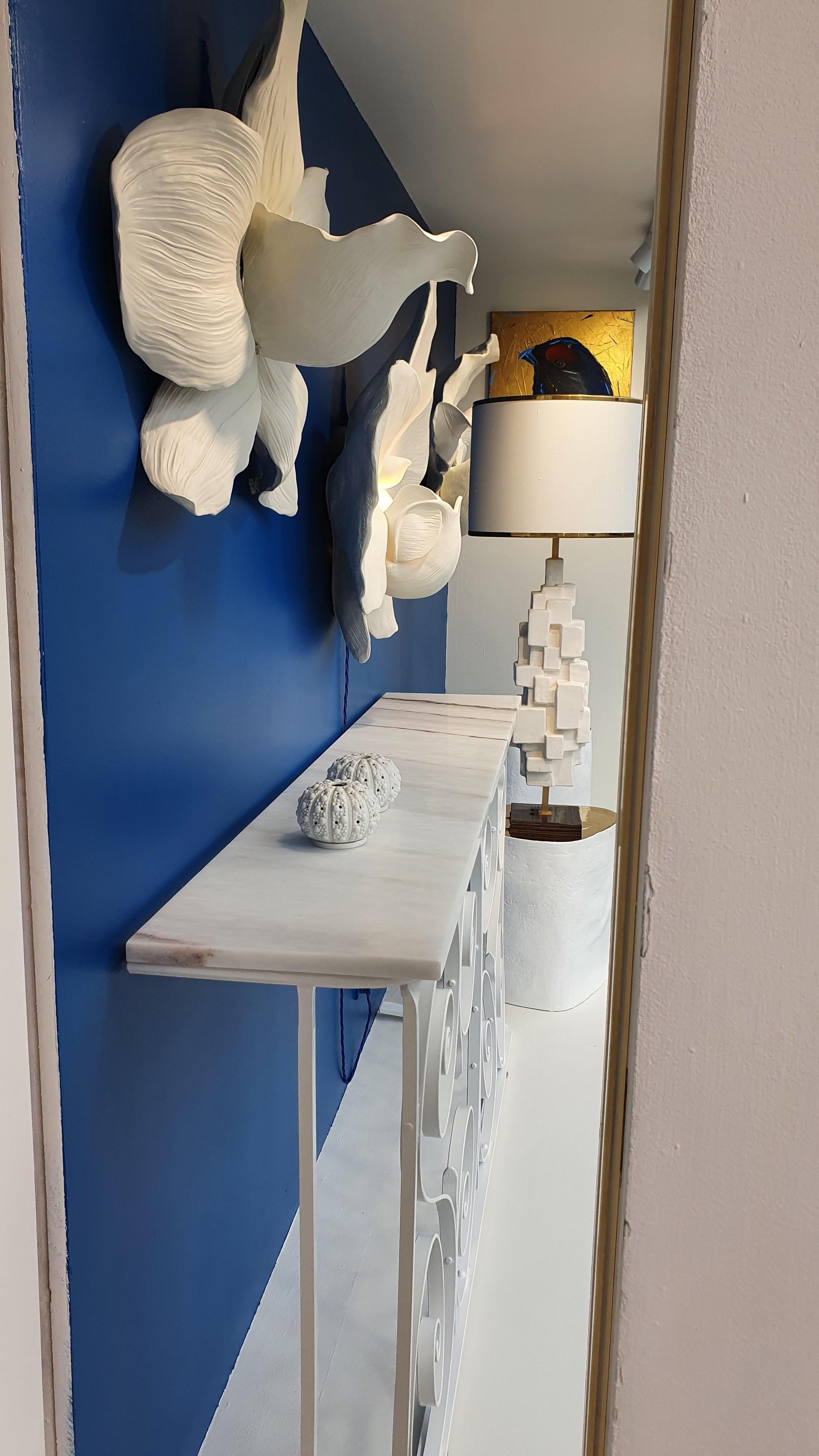 1950's restored Balcony Rail Console Table and Italian white Dolomite Marble top For Sale 3