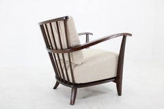 1950er Jahre restaurierter Sessel aus Buche mit Boucle-Stoff,  Tschechoslowakei