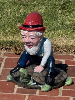 1950s Restored Garden Gnome & Concrete Turtle Planter Pair