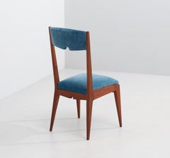 1950s Restored Italian Chair in Exotic Wood with Blue Velvet Upholstery