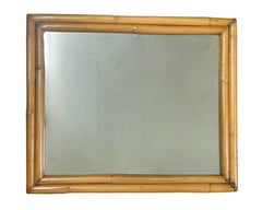 1950's Restored Two-Strand Rectangle Rattan Wall Mirror