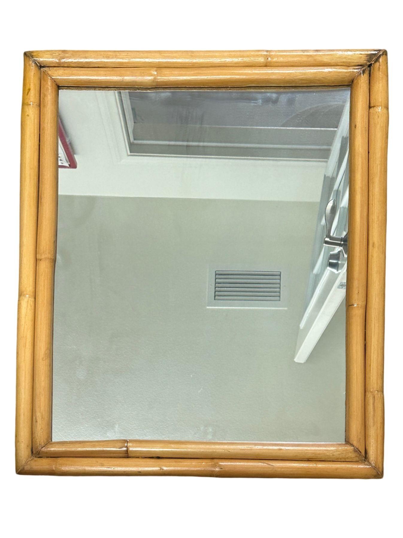 1950's Restored Two-Strand Rectangle Rattan Wall Mirror In Excellent Condition For Sale In Van Nuys, CA