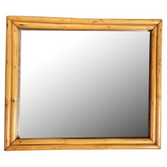 Espejo de pared de ratán rectangular de dos vueltas restaurado de los años 50