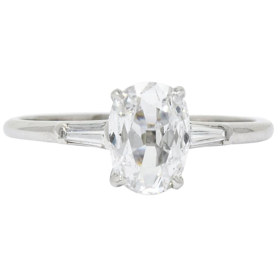 1950s Retro 1.13 Carat Diamond Platinum Engagement Ring GIA