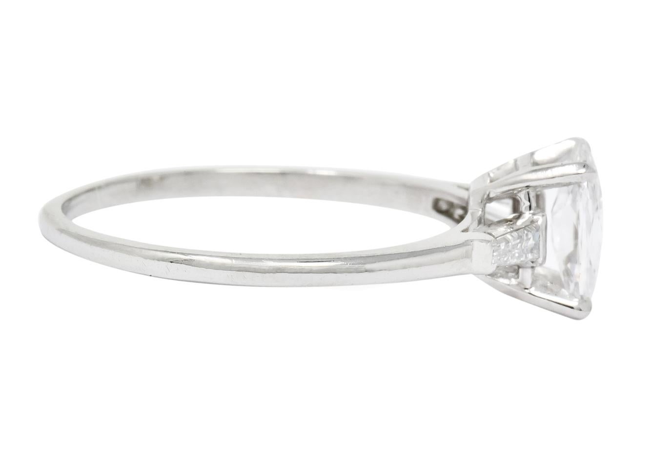 Pear Cut 1950s Retro 1.13 Carat Diamond Platinum Engagement Ring GIA