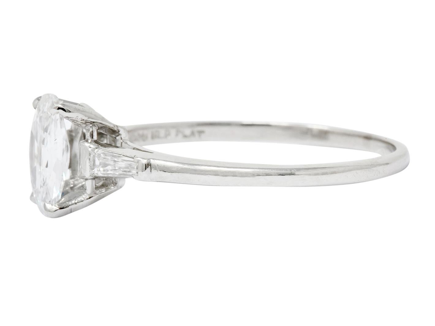 Women's or Men's 1950s Retro 1.13 Carat Diamond Platinum Engagement Ring GIA