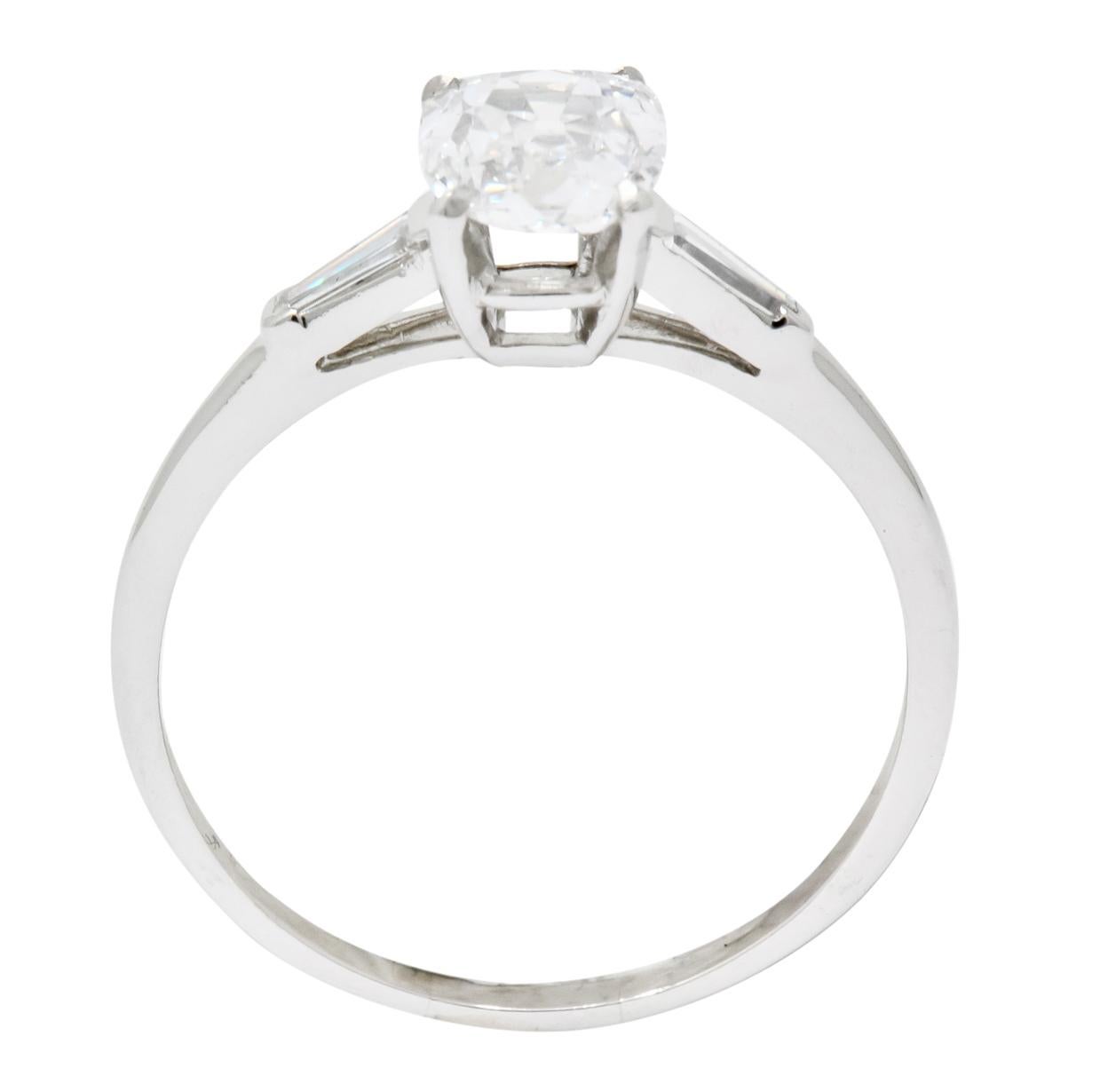 1950s Retro 1.13 Carat Diamond Platinum Engagement Ring GIA 2
