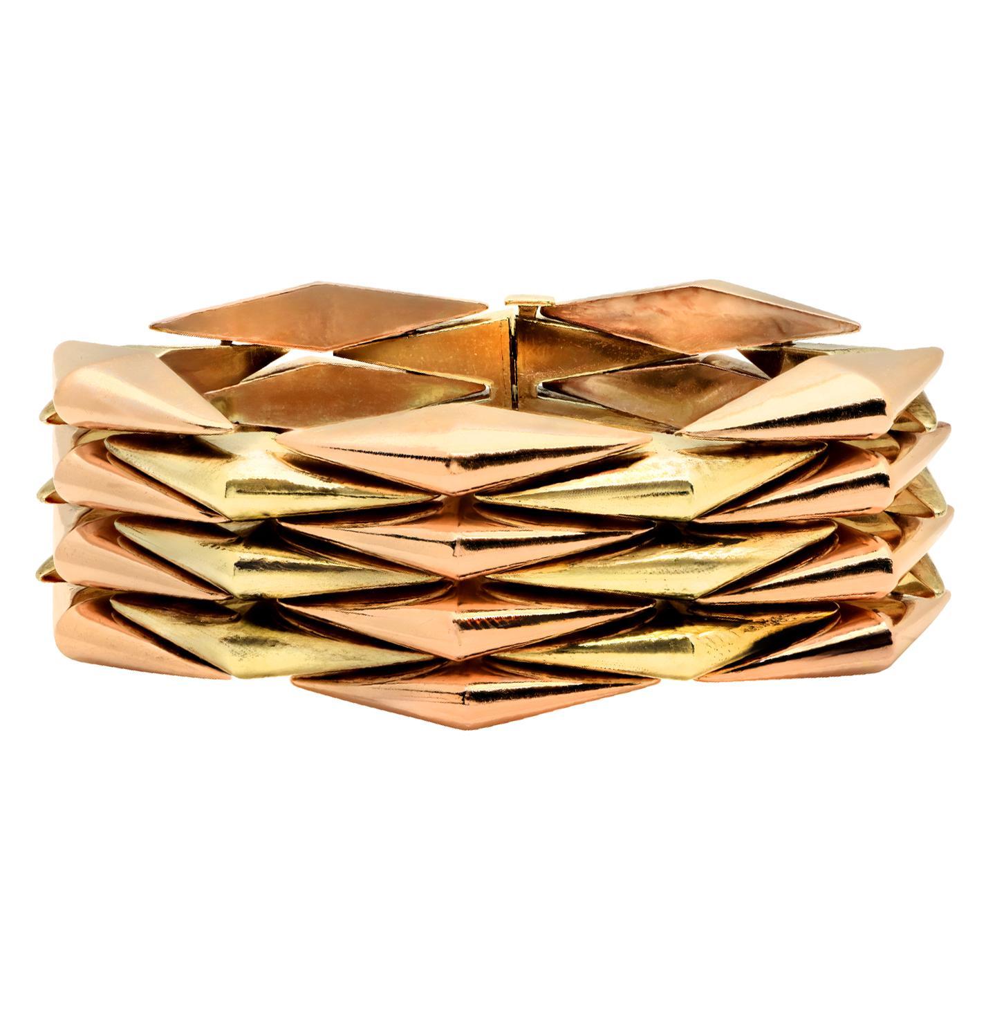 Rétro Bracciale retrò anni '50 in oro giallo e rosa a maglie larghe A Link in vendita