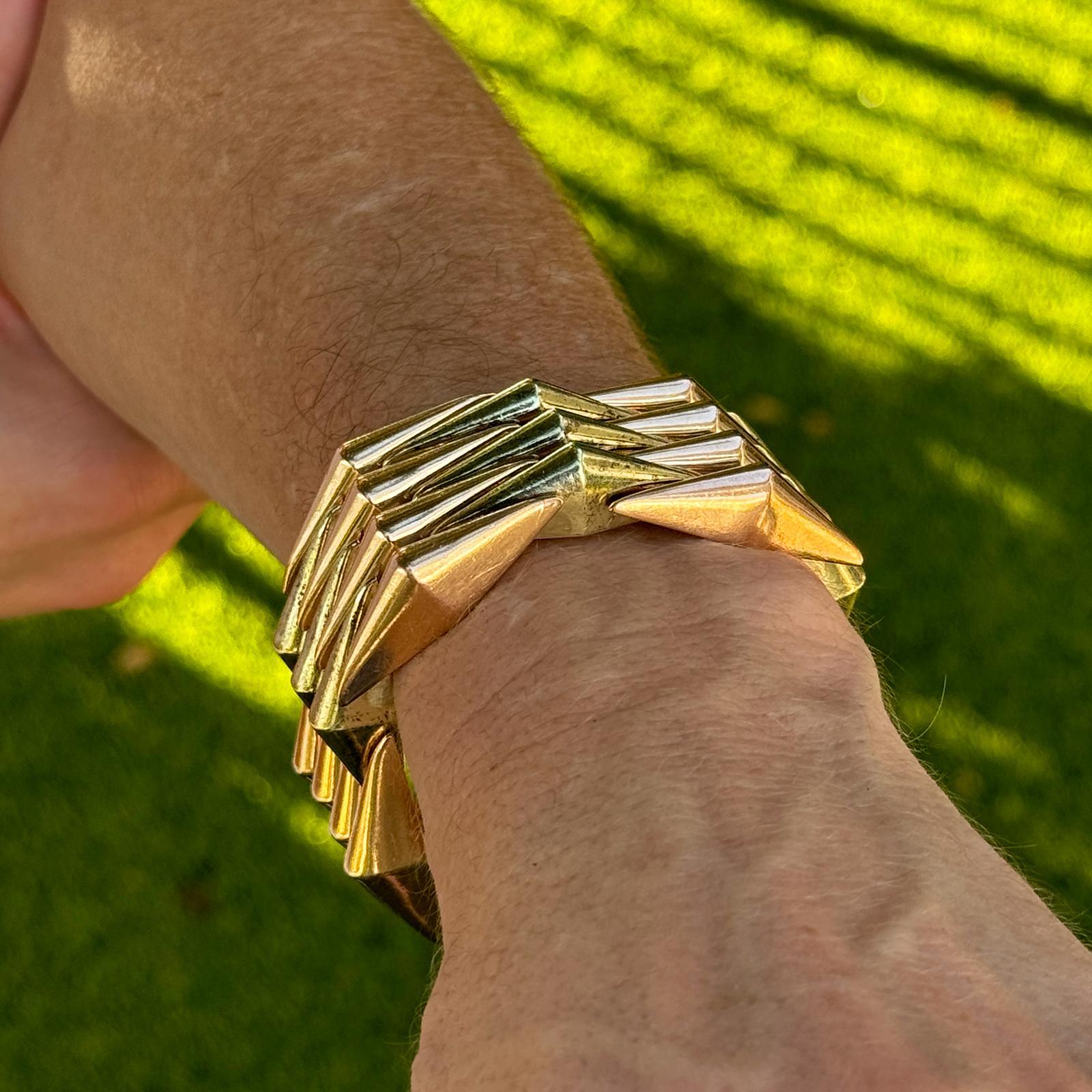 Donna Bracciale retrò anni '50 in oro giallo e rosa a maglie larghe A Link in vendita