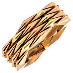 1950's Retro 14 Karat Yellow & Rose Gold Wide Link Estate Bracelet
