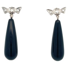 1950s Vintage 14k White Gold Diamond and Onyx Earrings