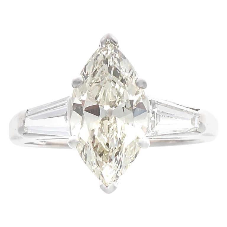 1950s Retro 1.58 Carat Marquise Diamond Platinum Ring