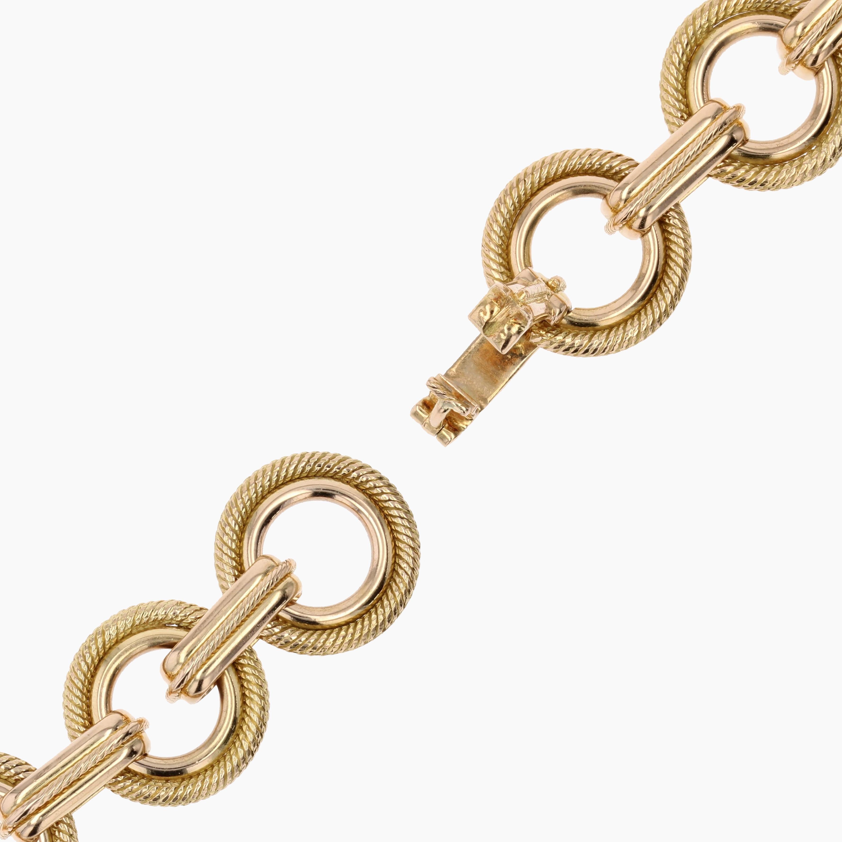 1950s Retro 18 Karat Rose Gold Round Links Bracelet For Sale 6