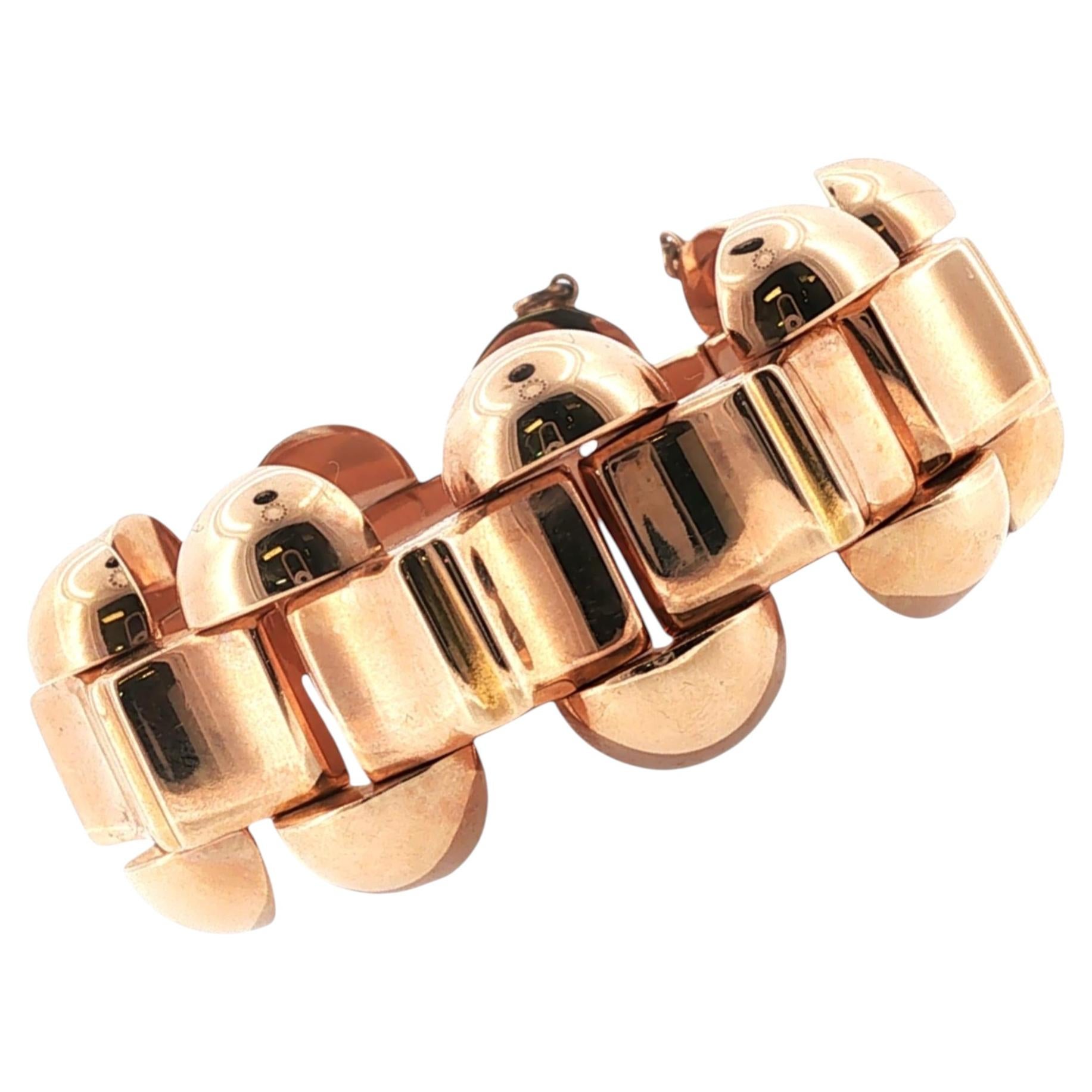 Pulsera vintage de eslabones anchos de oro rosa de 18 quilates retro de los años 50