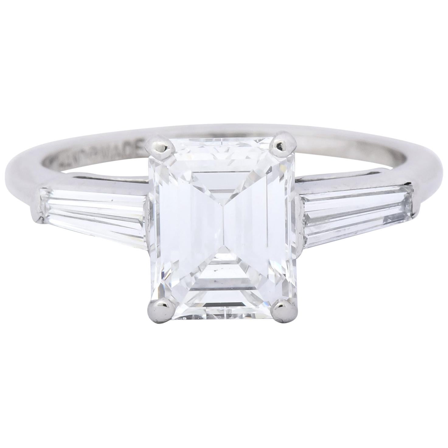 1950s Retro 2.03 Carat Diamond Platinum Three-Stone Engagement Ring GIA