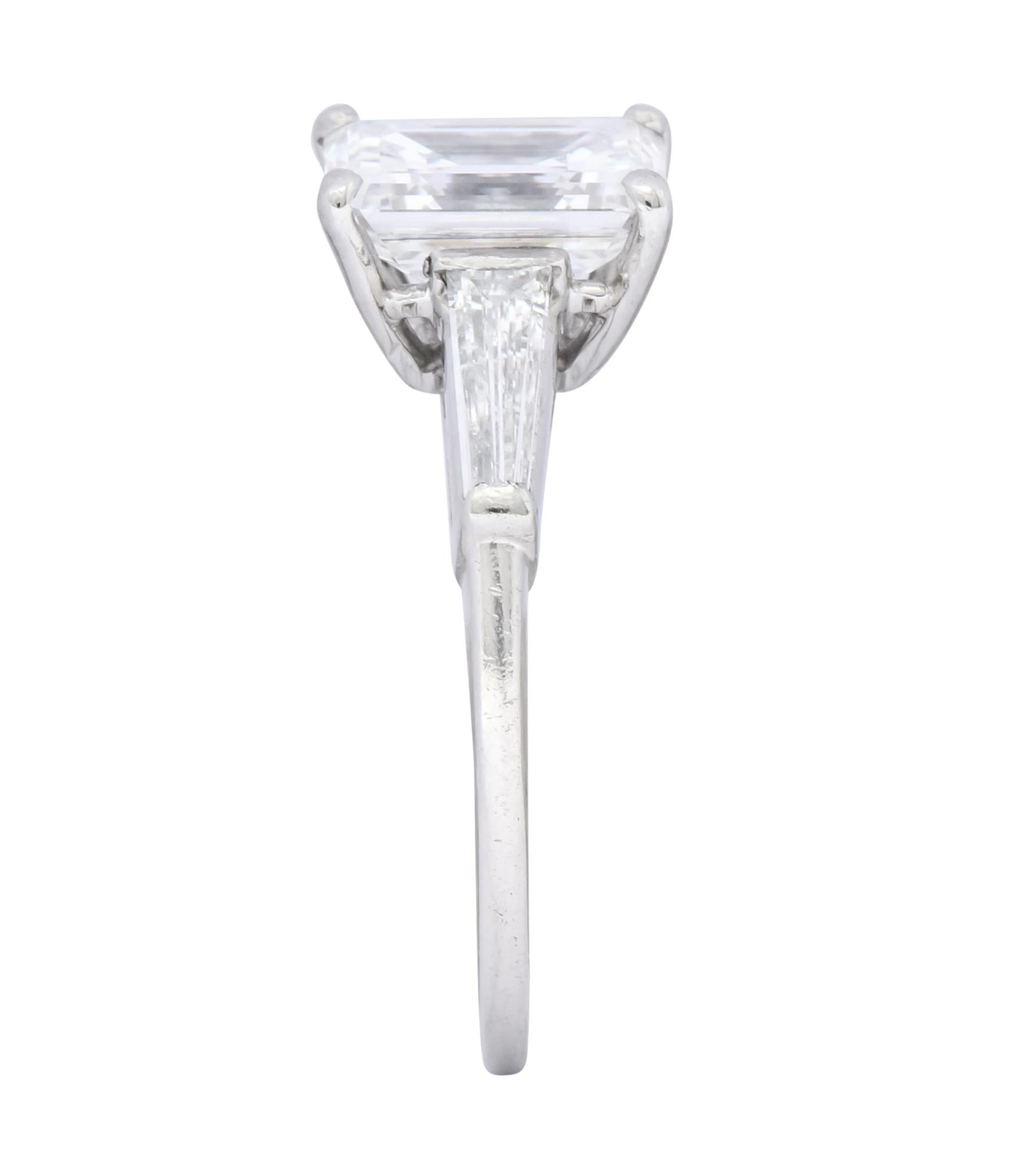 1950s Retro 2.03 Carat Diamond Platinum Three-Stone Engagement Ring GIA 5