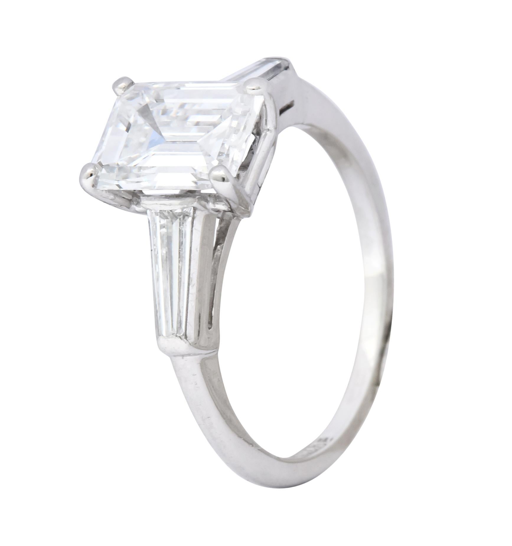 1950s Retro 2.03 Carat Diamond Platinum Three-Stone Engagement Ring GIA 6