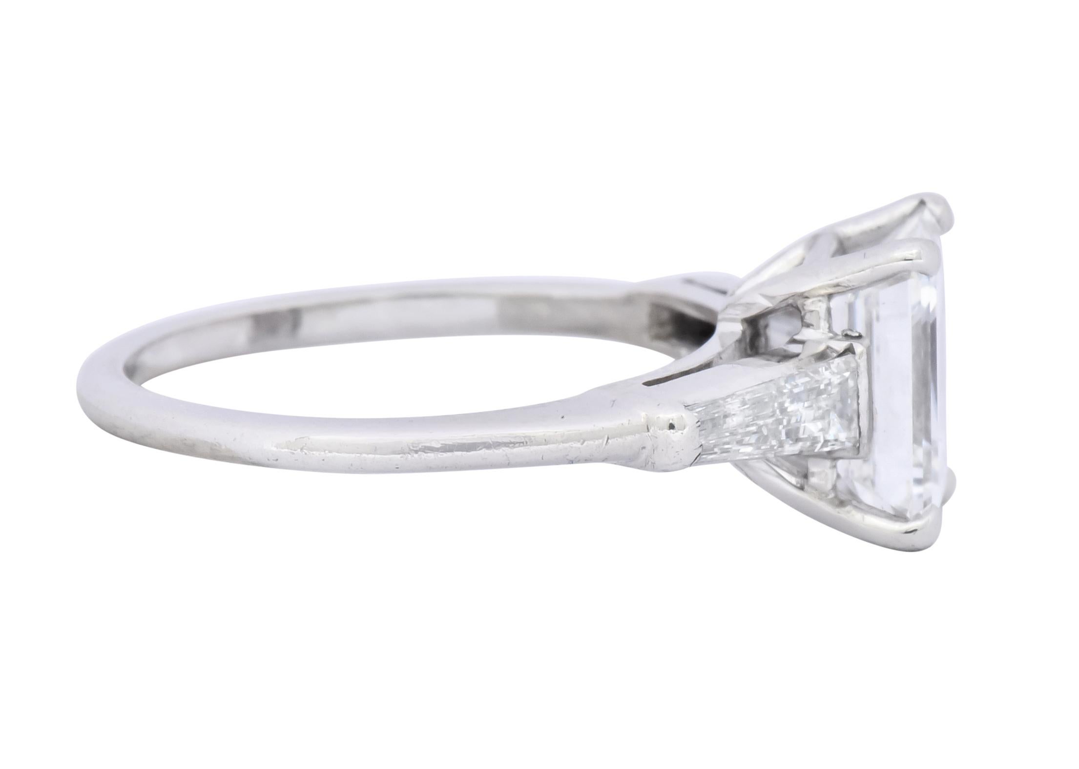 1950s Retro 2.03 Carat Diamond Platinum Three-Stone Engagement Ring GIA In Excellent Condition In Philadelphia, PA