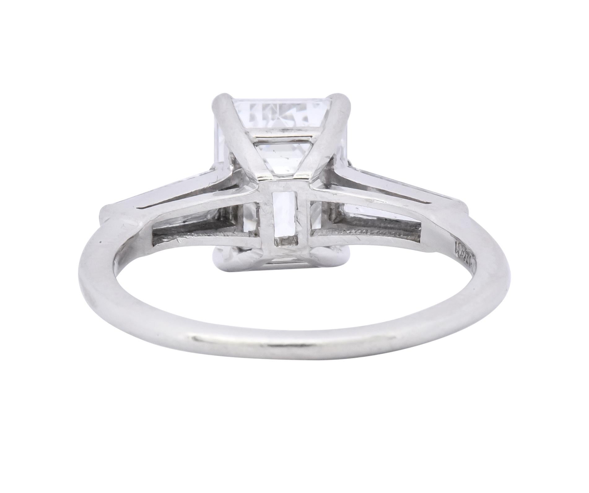 Women's or Men's 1950s Retro 2.03 Carat Diamond Platinum Three-Stone Engagement Ring GIA
