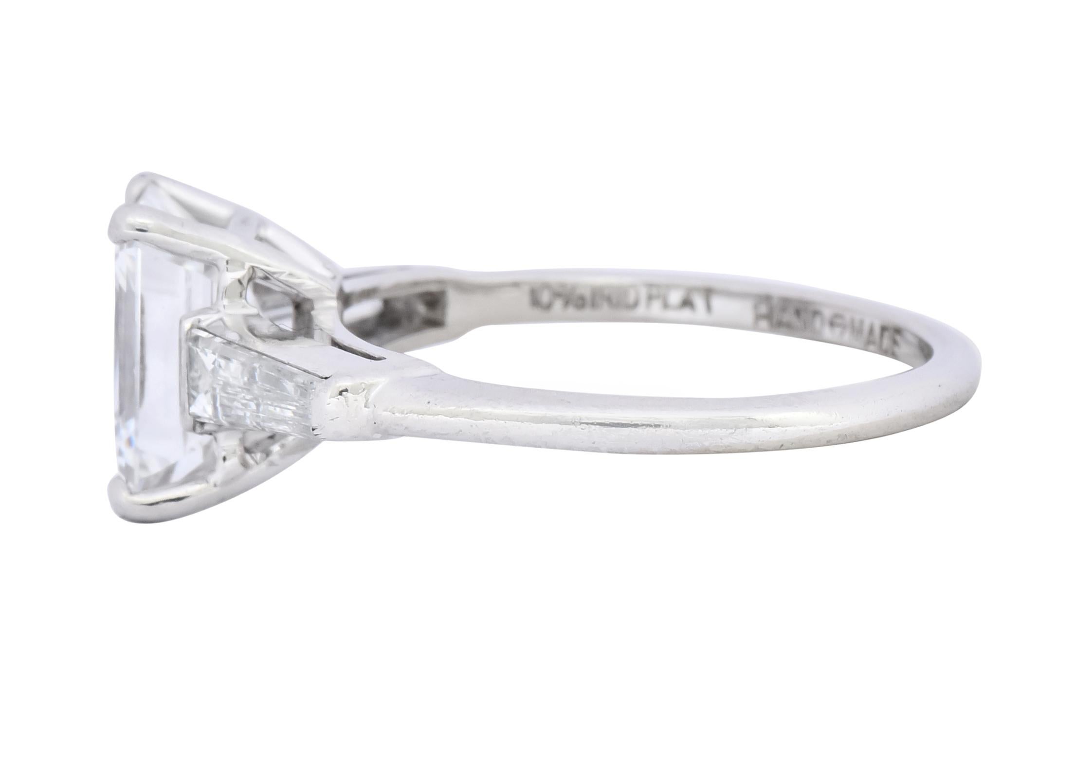 1950s Retro 2.03 Carat Diamond Platinum Three-Stone Engagement Ring GIA 1
