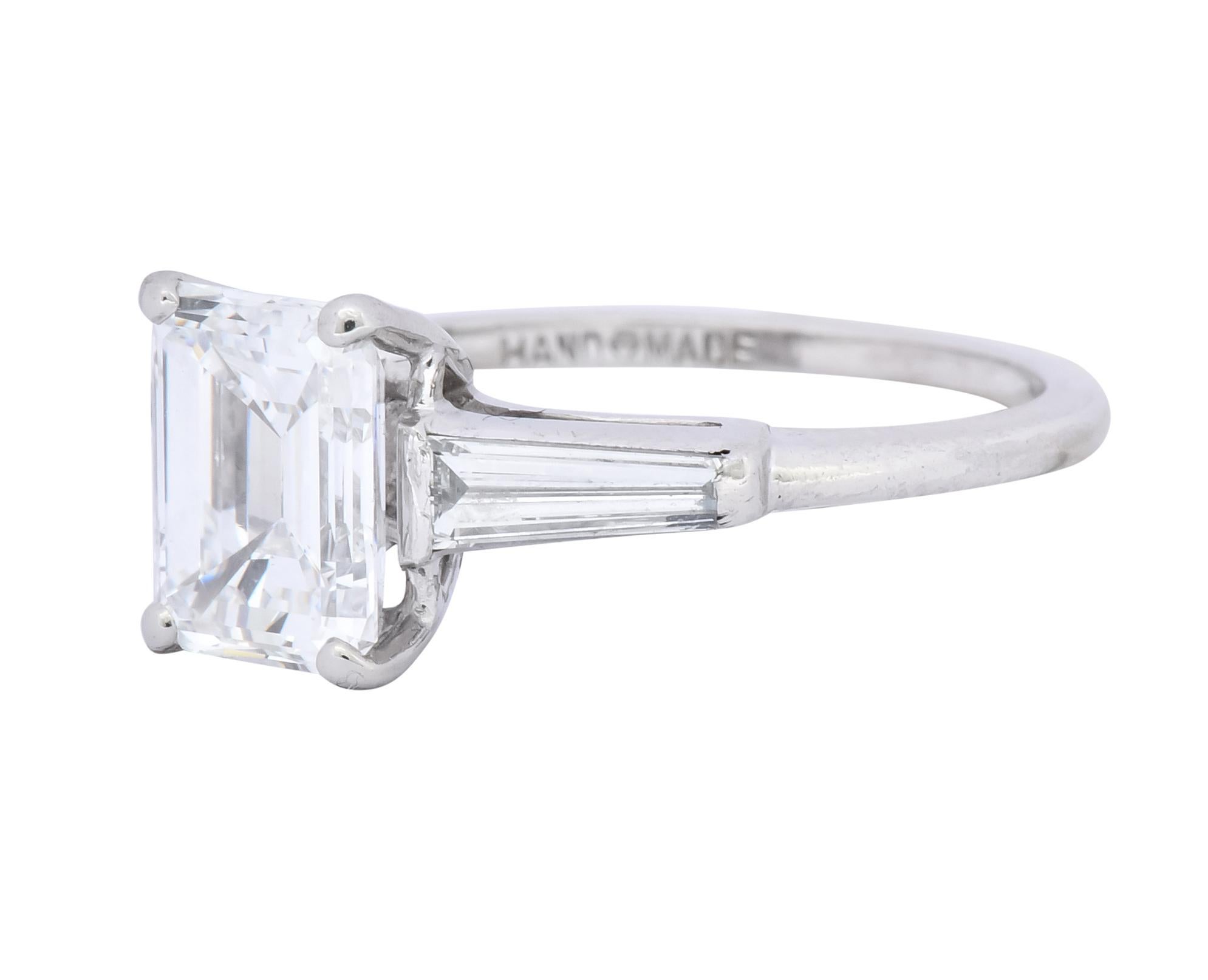 1950s Retro 2.03 Carat Diamond Platinum Three-Stone Engagement Ring GIA 2
