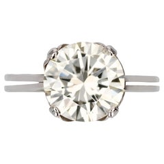 Bague solitaire rtro en or blanc avec diamants de 3,20 carats, annes 1950