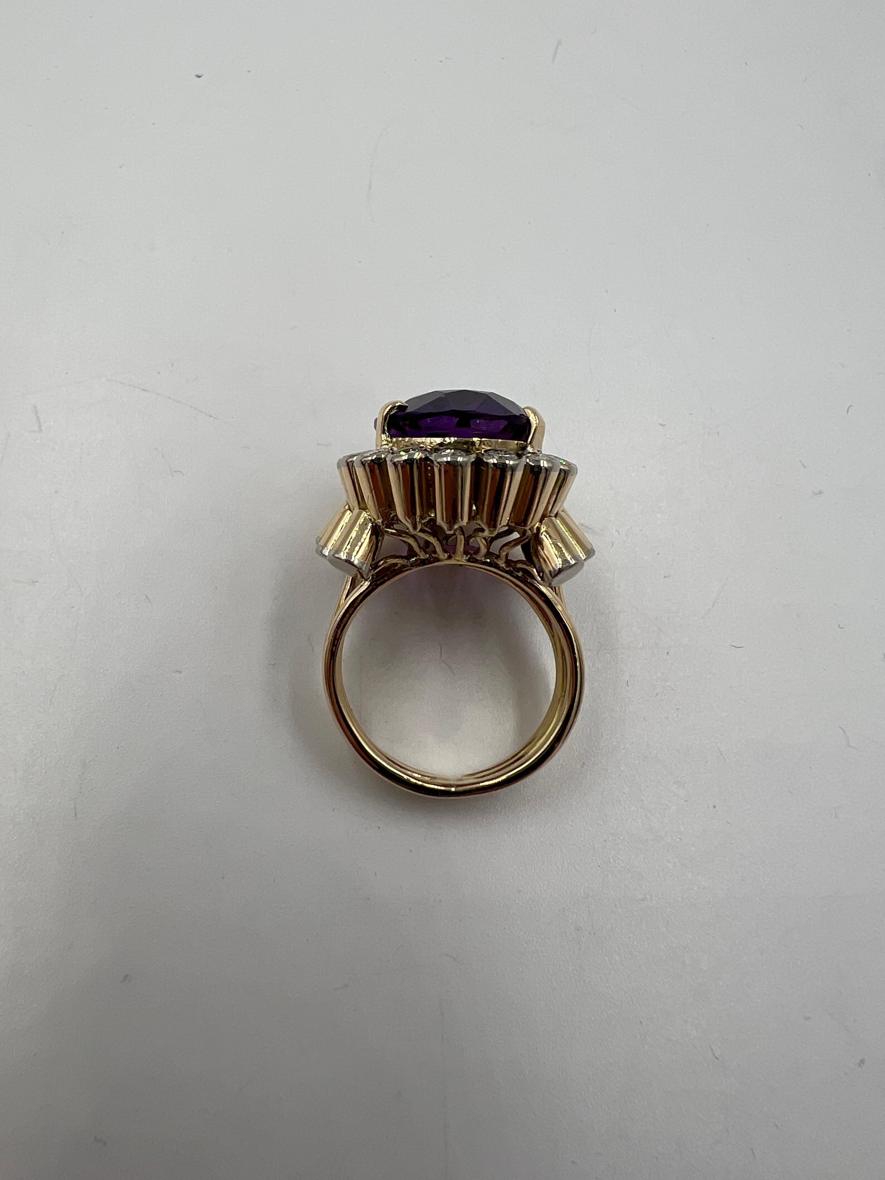 1950s Retro Amethyst Diamond Yellow Gold Cocktail Ring For Sale 5