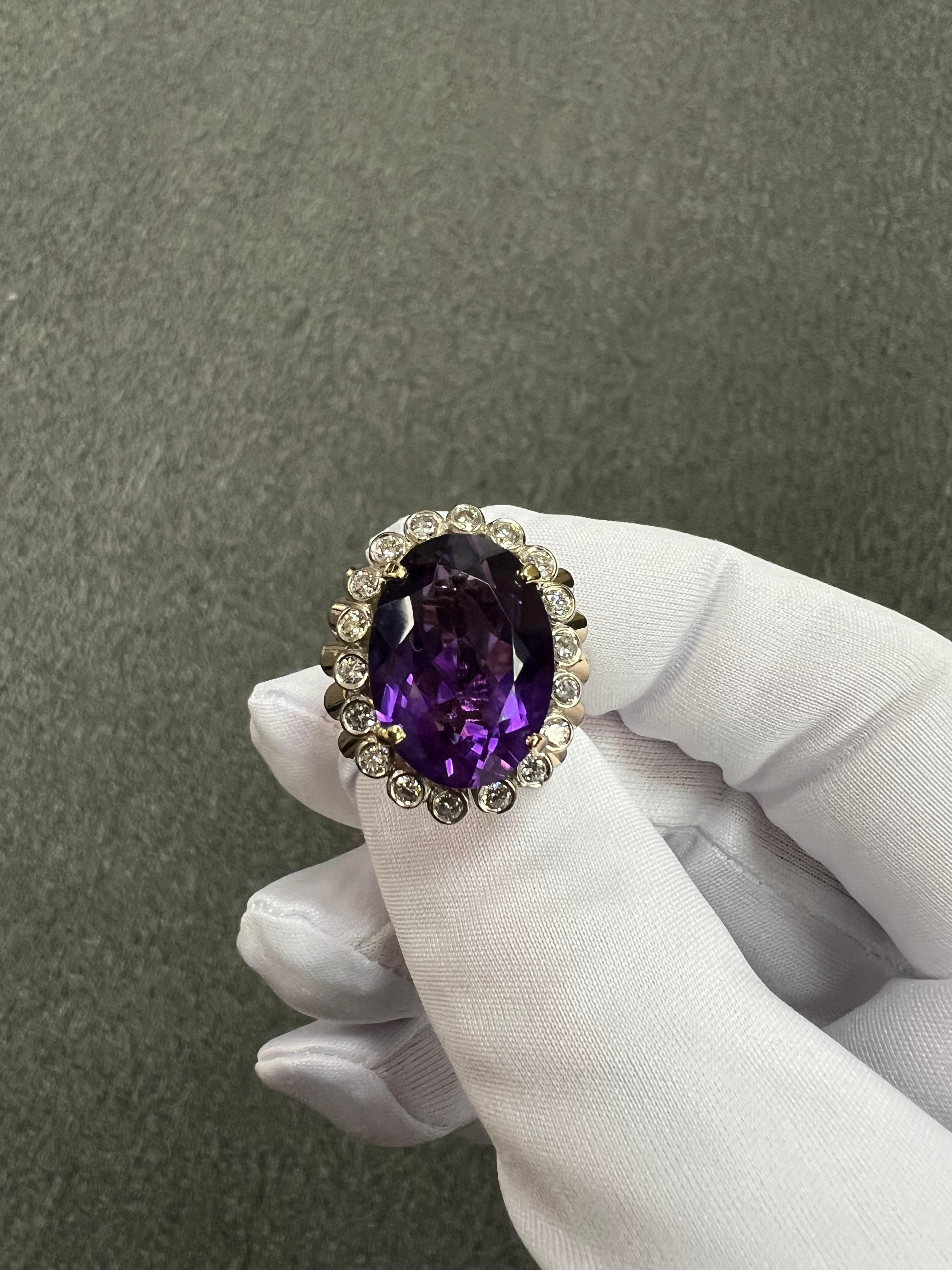 1950s Retro Amethyst Diamond Yellow Gold Cocktail Ring For Sale 6