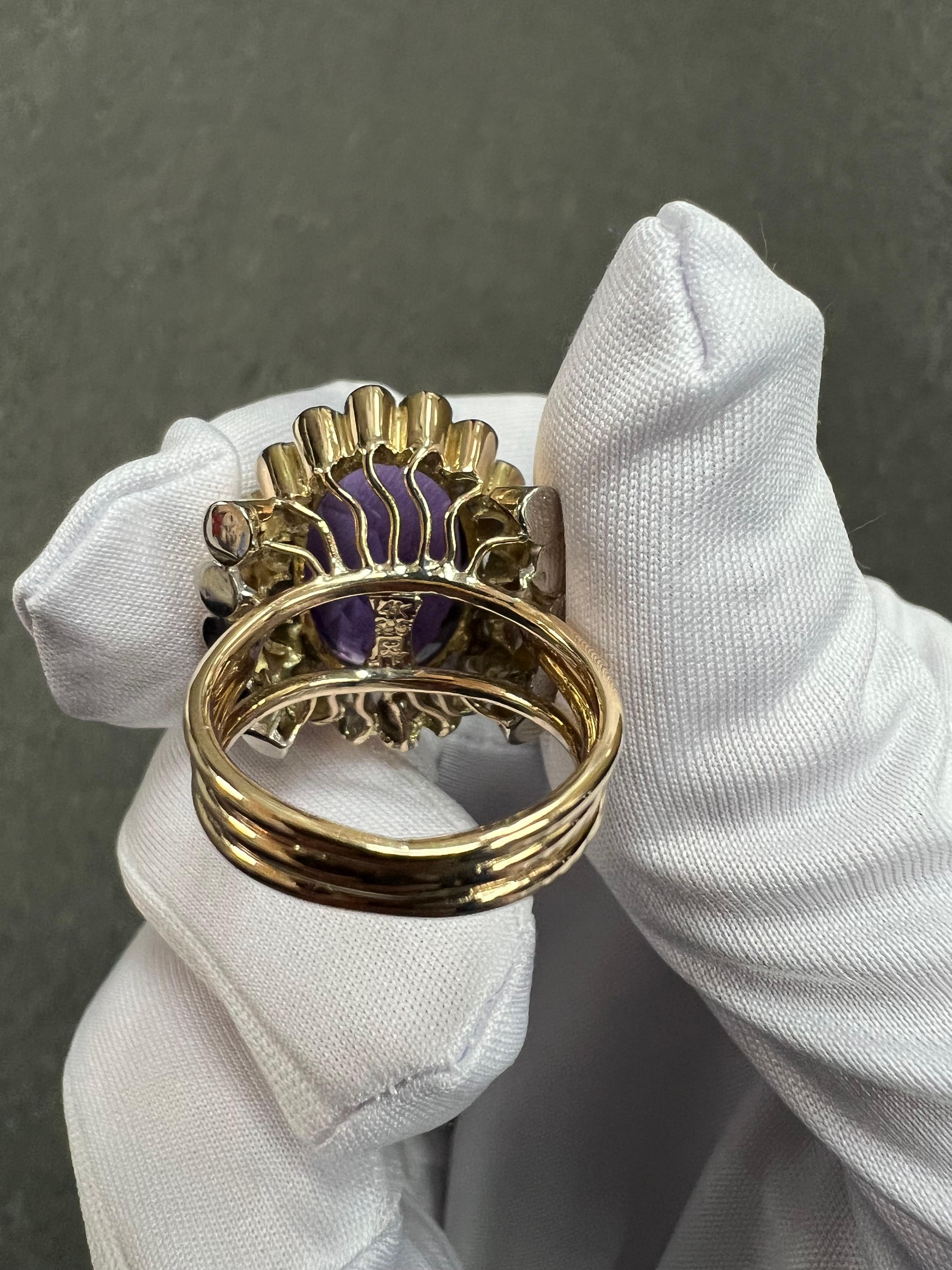 1950s Retro Amethyst Diamond Yellow Gold Cocktail Ring For Sale 10
