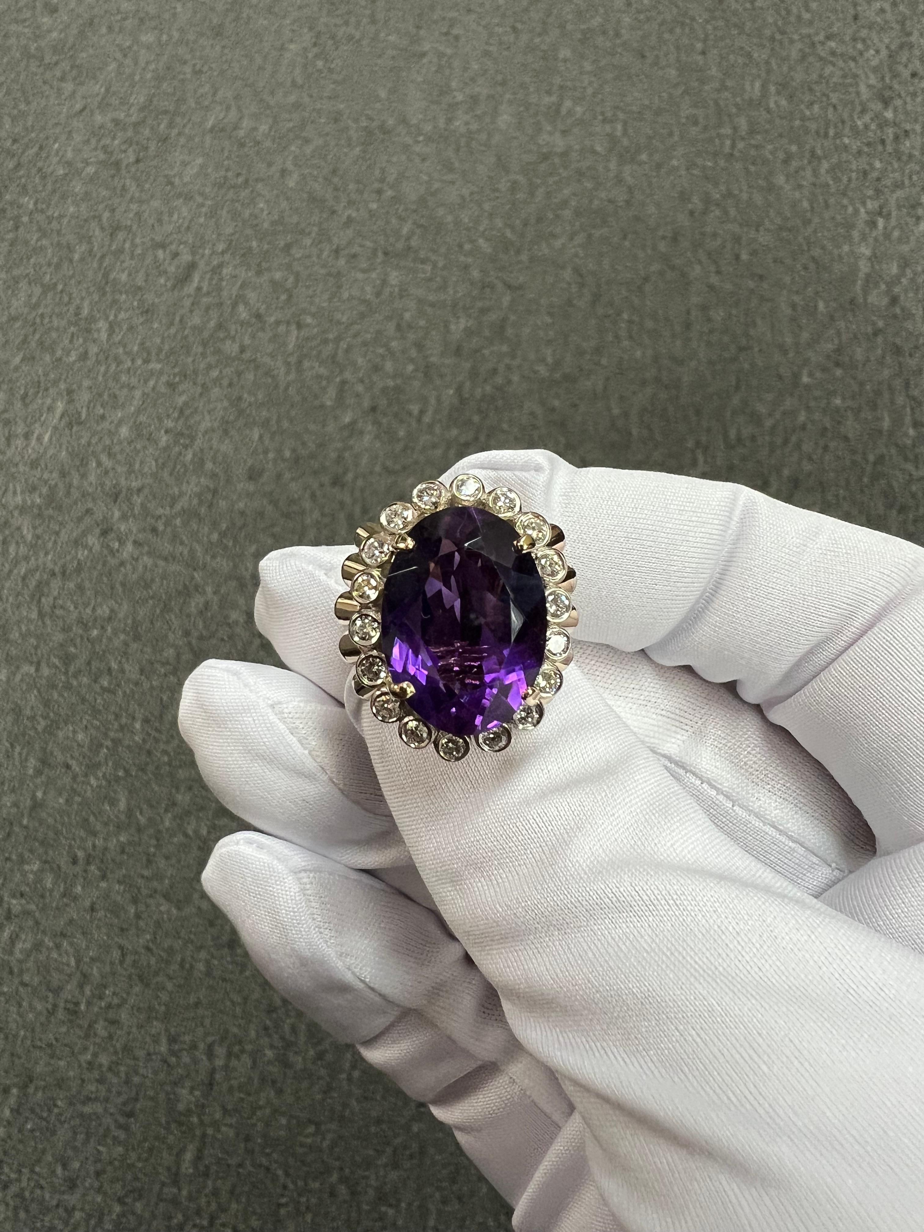 1950s Retro Amethyst Diamond Yellow Gold Cocktail Ring For Sale 12