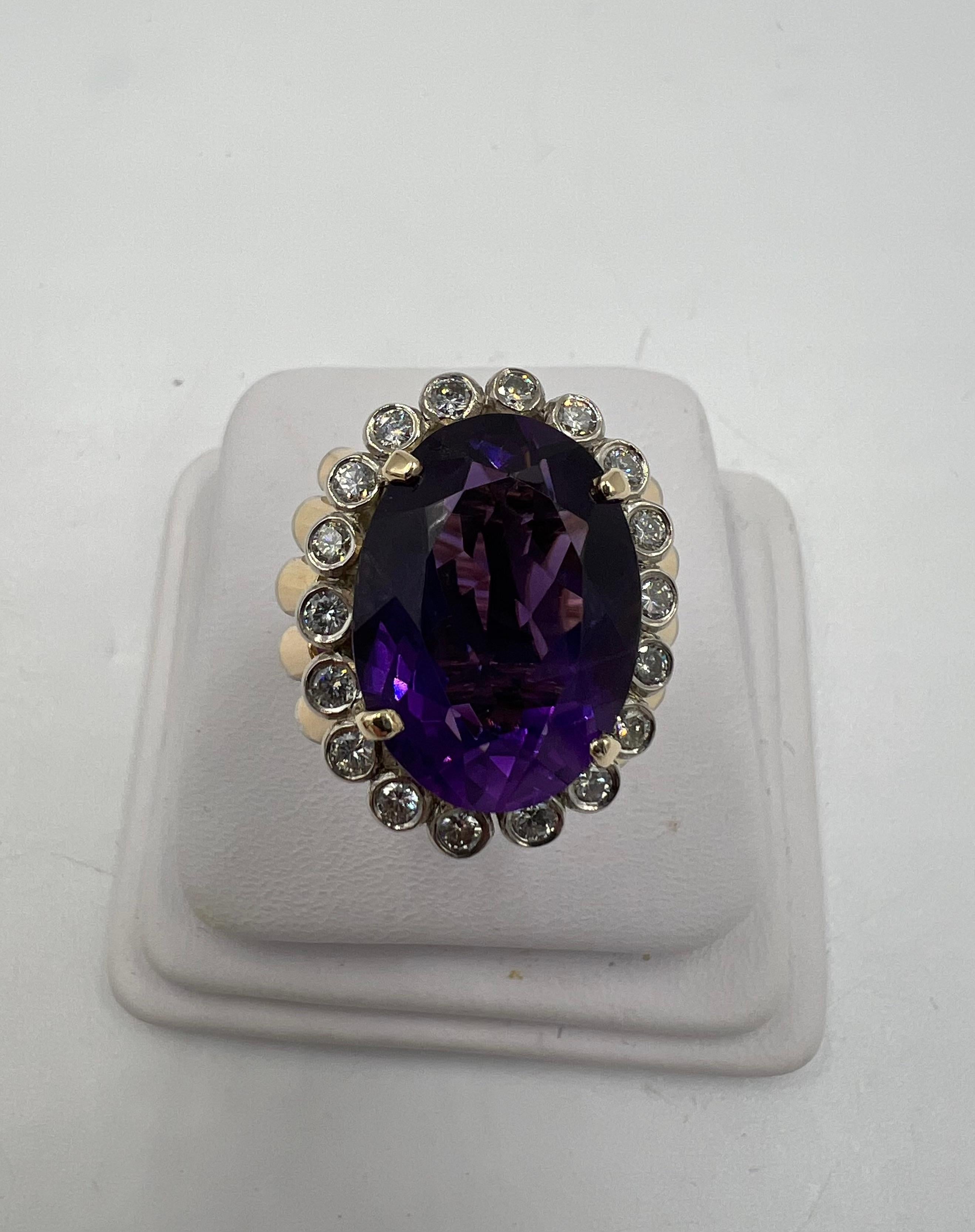 Women's or Men's 1950s Retro Amethyst Diamond Yellow Gold Cocktail Ring For Sale