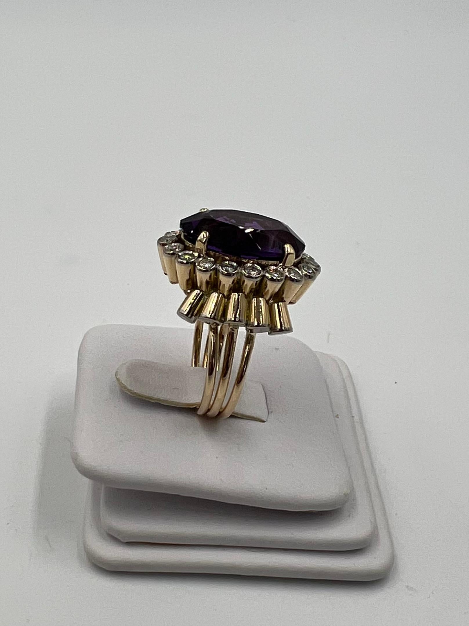 1950s Retro Amethyst Diamond Yellow Gold Cocktail Ring For Sale 1