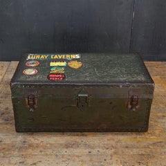 1950s Retro Army Green Summer Camp Trunk Camper Steamer Prop Table Storage Bus