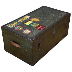 1950s Retro Army Green Summer Camp Trunk Camper Steamer Prop Table Storage Bus